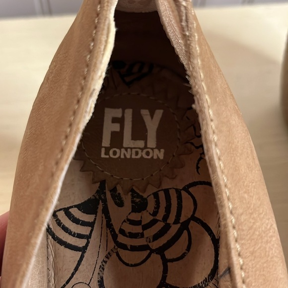 Fly London Suede Platform Wedge Heels Tan with Red Trim - Picture 2 of 11